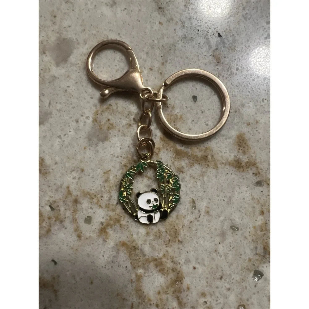 Novelty Keychain Charm PANDA EATING BAMBOO Key Fob Ring